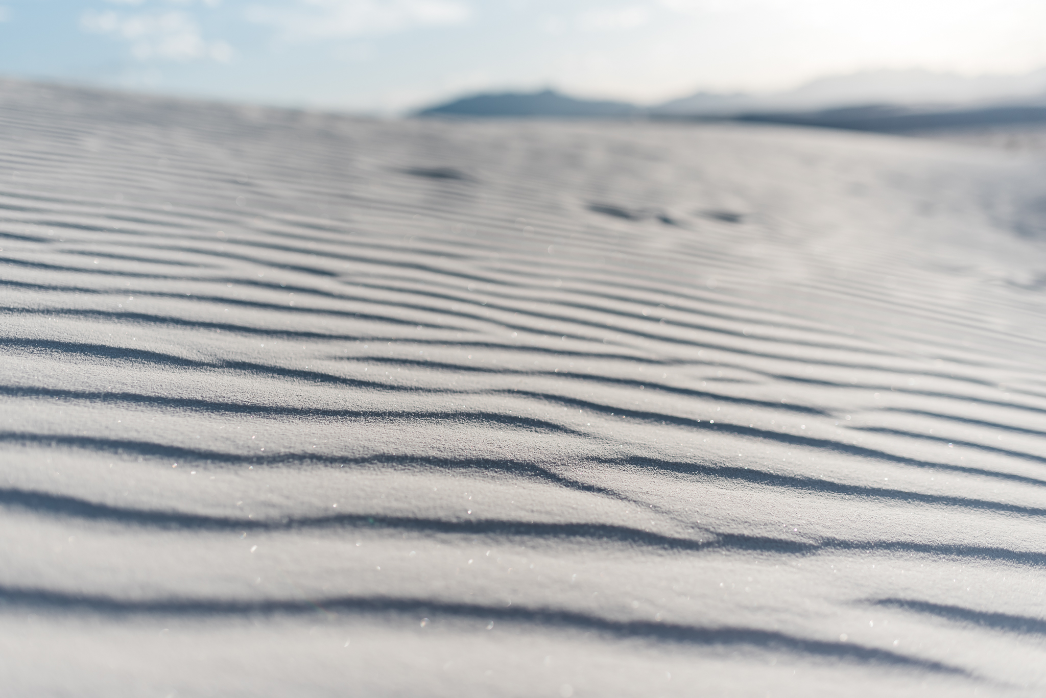 Up close image of the ripples of the sand at White Sands 