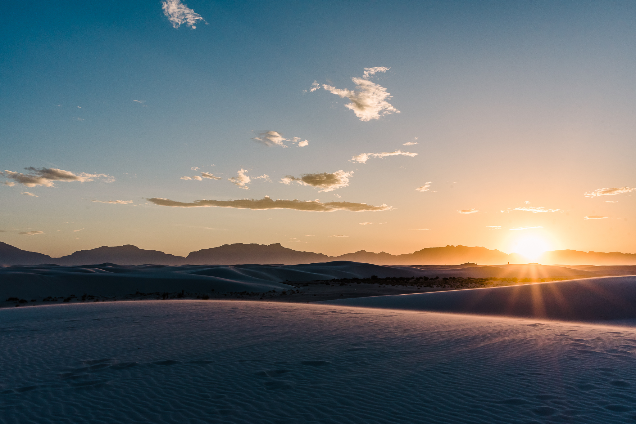 Landscape image of sunset at White Sands National Park