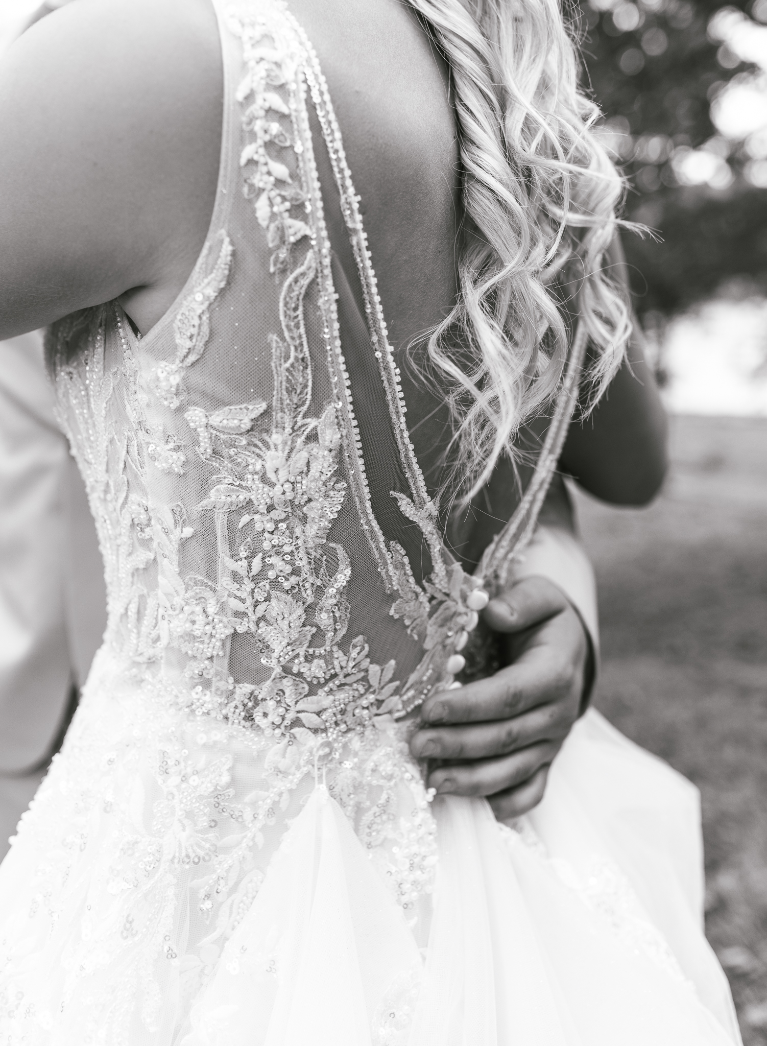 Wedding dress beading at intimate wedding